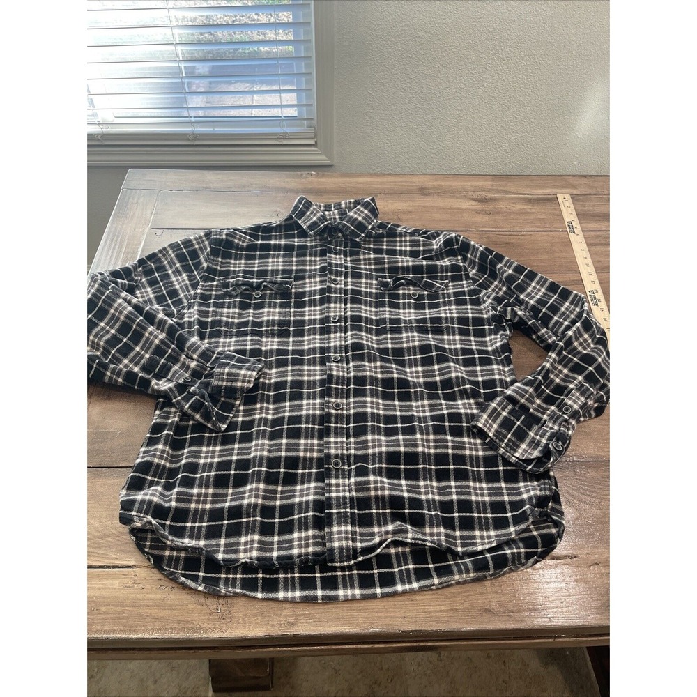 Jachs Men's Heritage Flannel Button-Up Shirt 2XL Long Sleeve Black White Plaid